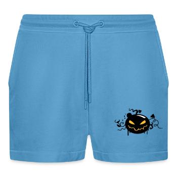 black halloween pumpkin with glowing eyes - Organic Relaxed Cropped Shorts Made in EU -  Sol Blue - Front