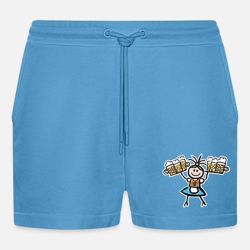 Kellnerin im Dirndl mit Biertablett - Organic Relaxed Cropped Shorts Made in EU -  Sol Blue