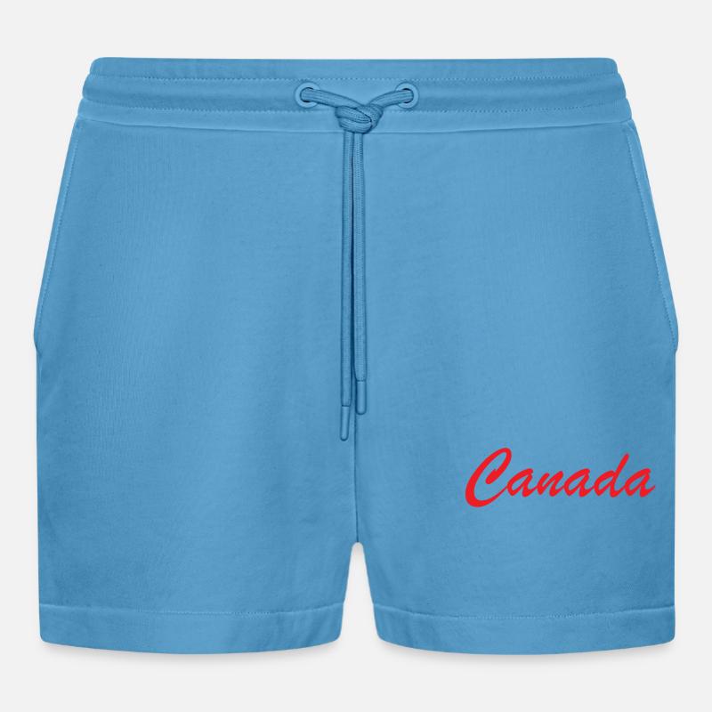 Canada Script Schriftzug Rot - Organic Relaxed Cropped Shorts Made in EU -  Sol Blue