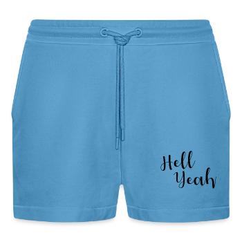 Hell yeah lettering - Organic Relaxed Cropped Shorts Made in EU -  Sol Blue - Front