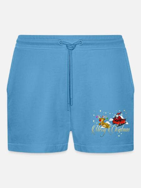 Merry Christmas - Organic Relaxed Cropped Shorts Made in EU - Sol Blue
