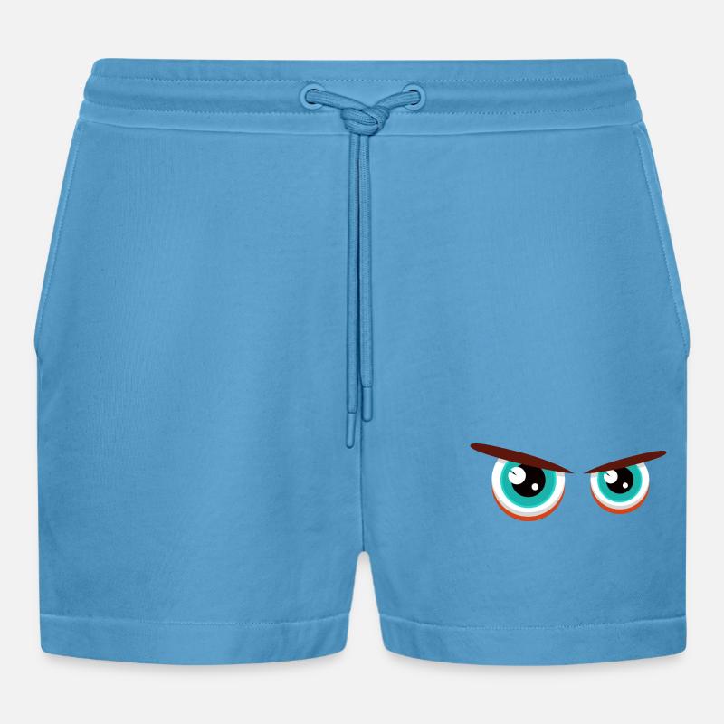 Intensive Blickblicke mit angespannter Mimik - Organic Relaxed Cropped Shorts Made in EU -  Sol Blue