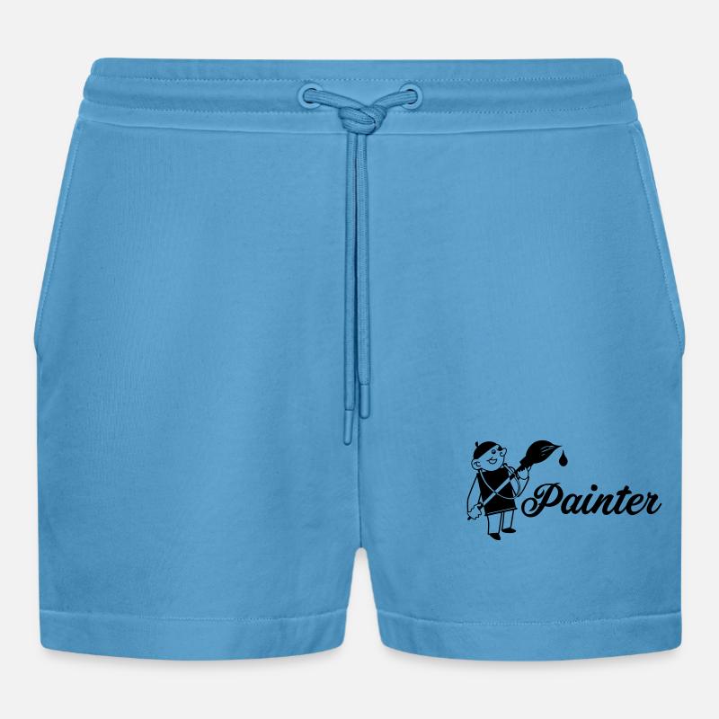 Maler mit Pinsel Text painter - Organic Relaxed Cropped Shorts Made in EU -  Sol Blue