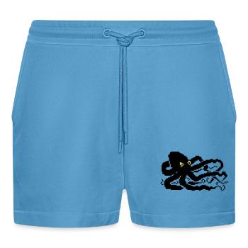 8bit pixel octopus - Organic Relaxed Cropped Shorts Made in EU -  Sol Blue - Front