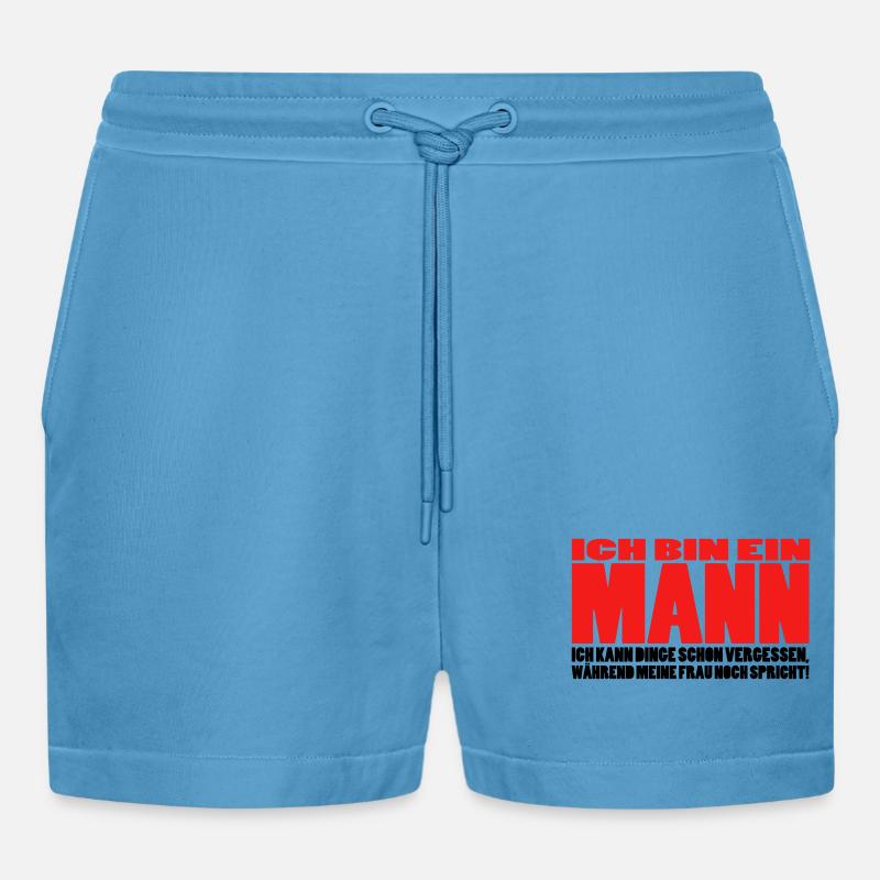mann spruch witzig männer ehemann ehe - Organic Relaxed Cropped Shorts Made in EU -  Sol Blue