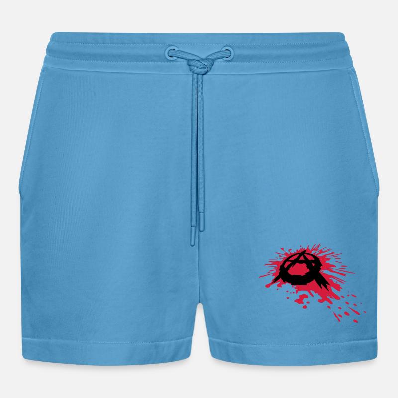 Blut Spritzer Anarchie Symbol - Organic Relaxed Cropped Shorts Made in EU - Sol Blue