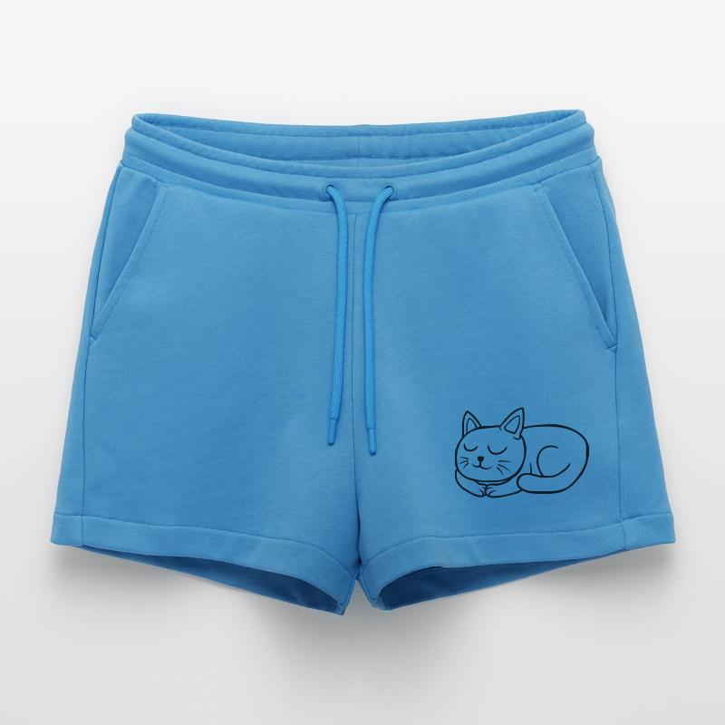 Comic dear cat sleeping Organic Relaxed Cropped Shorts Made in EU