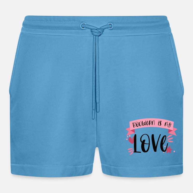 Bouldering Climbing Boulderin Mountains Gift - Organic Relaxed Cropped Shorts Made in EU - Sol Blue