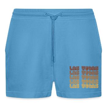 Las Vegas Retro Gradient Grid - Organic Relaxed Cropped Shorts Made in EU -  Sol Blue - Front