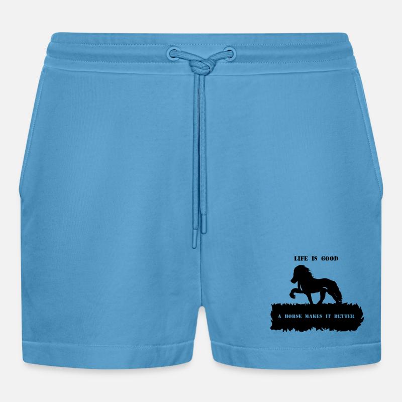 Spruch 2 mit Pferd 1 schwarz - Organic Relaxed Cropped Shorts Made in EU -  Sol Blue