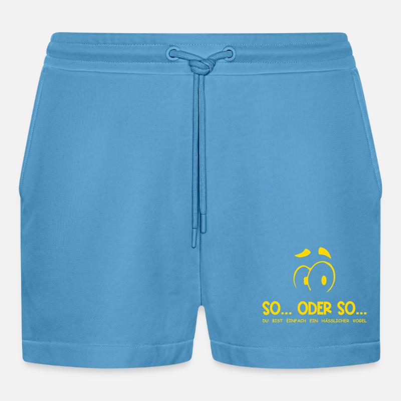 So...Oder So: Hässlicher Vogel - Gelb - Organic Relaxed Cropped Shorts Made in EU -  Sol Blue