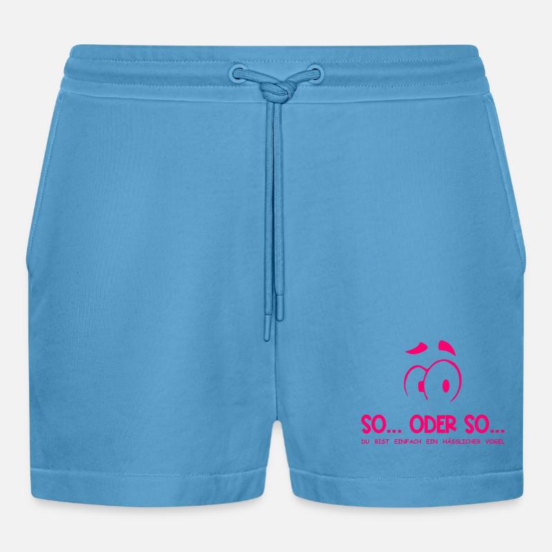 So...Oder So: Hässlicher Vogel - Neonpink - Organic Relaxed Cropped Shorts Made in EU -  Sol Blue