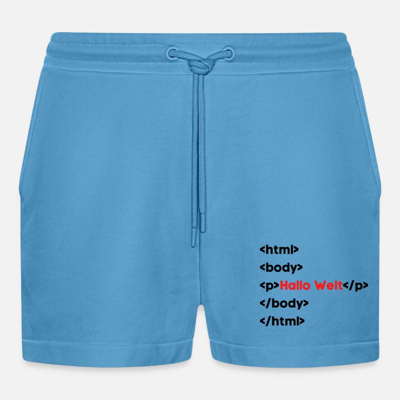 Hallo Welt HTML – Lustiges Programmierer & Coding  - Organic Relaxed Cropped Shorts Made in EU -  Sol Blue