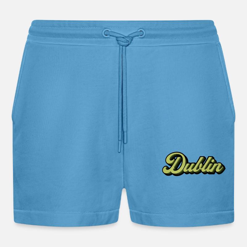 Dublin Retro Script in Lime - Organic Relaxed Cropped Shorts Made in EU -  Sol Blue