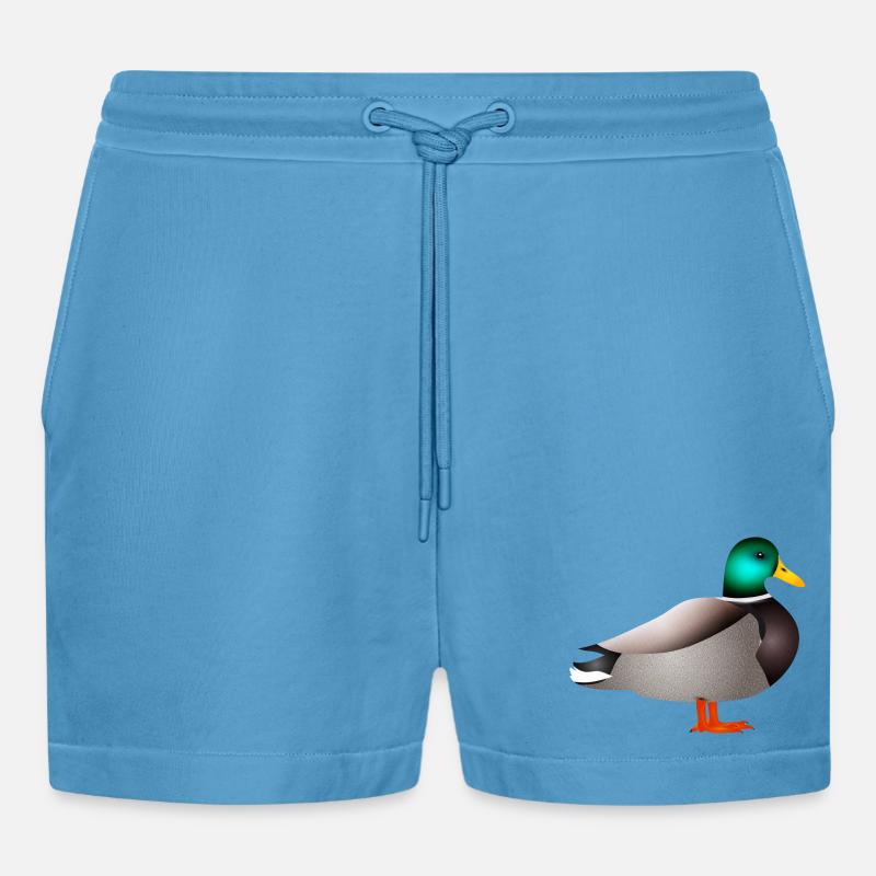 handgezeichnete männliche Ente Erpel oder Enterich - Organic Relaxed Cropped Shorts Made in EU -  Sol Blue