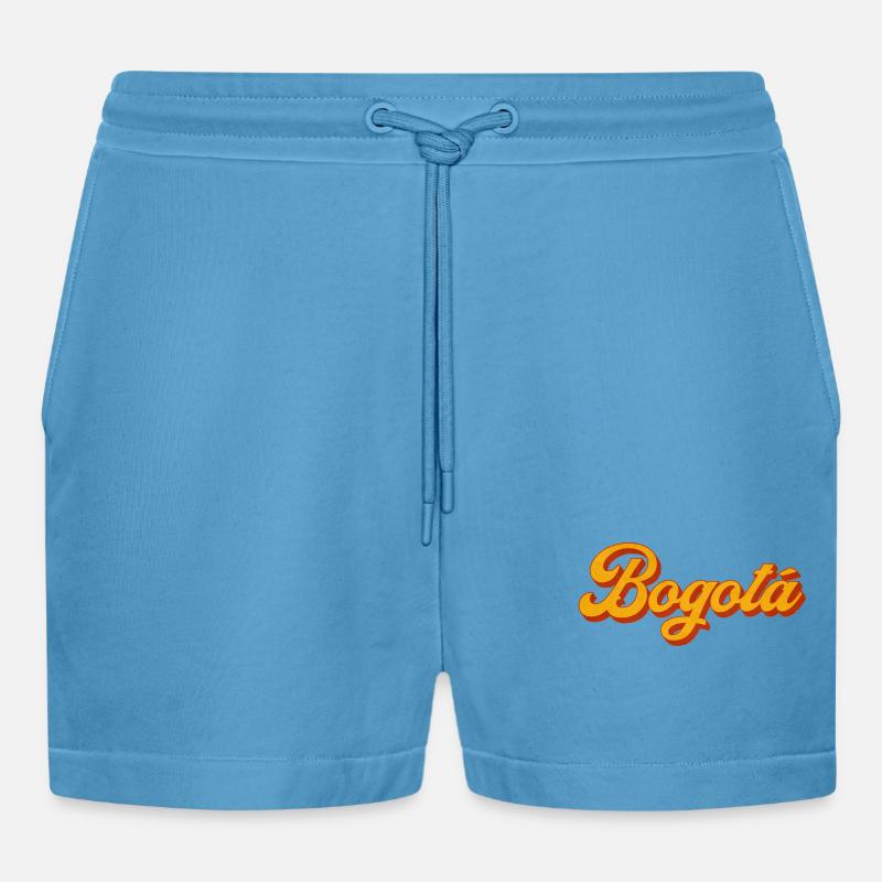 Bogotá Script in Warm Orange - Organic Relaxed Cropped Shorts Made in EU - Sol Blue