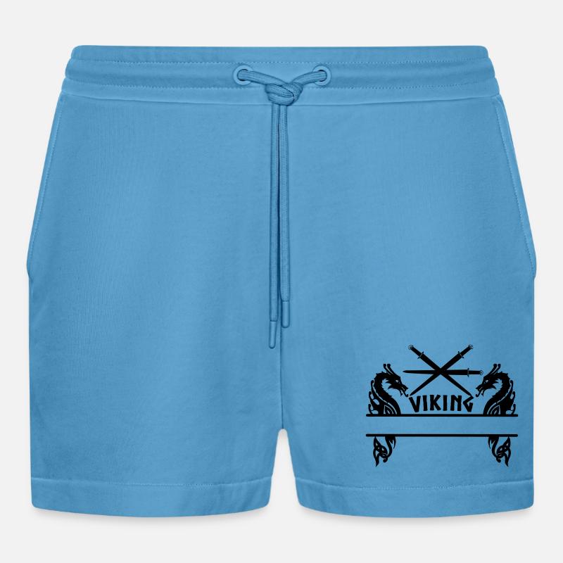 Wikinger Drei Schwerter Zwei Drachen Wikinger - Organic Relaxed Cropped Shorts Made in EU -  Sol Blue
