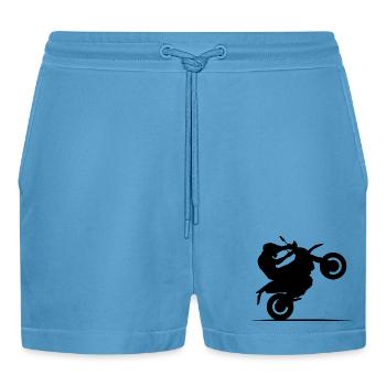Motorrad Biker Symbol Wheelie Racing Motocross - Organic Relaxed Cropped Shorts Made in EU -  Sol Blue - Vorne