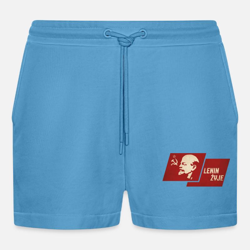 Lenin is alive - Organic Relaxed Cropped Shorts Made in EU -  Sol Blue