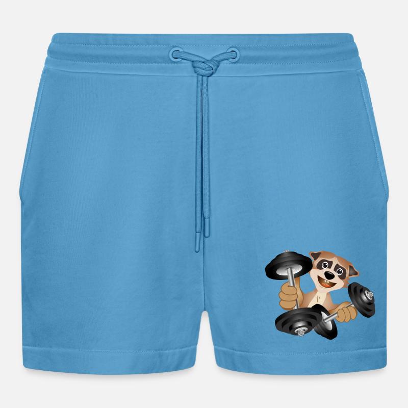 Bodybuilder Erdmännchen mit Hanteln beim Training - Organic Relaxed Cropped Shorts Made in EU -  Sol Blue