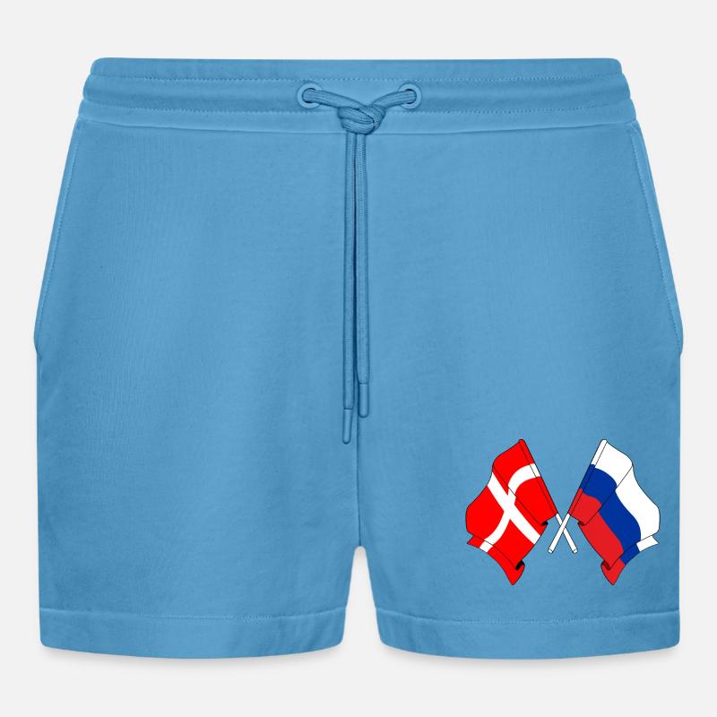 Drapeau Danemark, drapeau Russie - Short bio décontracté court fabriqué en UE -  Sol Blue
