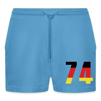 74 Number Germany Jersey - Organic Relaxed Cropped Shorts Made in EU -  Sol Blue - Front