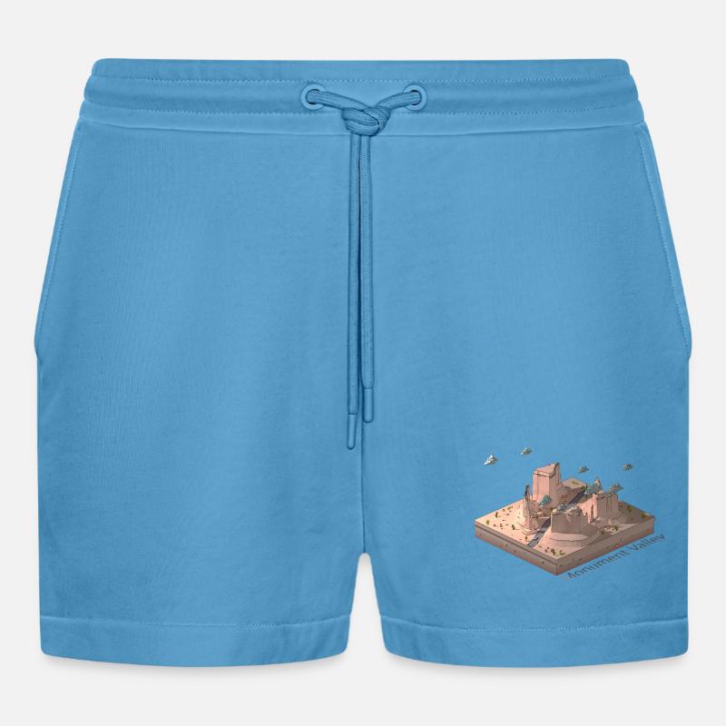 Geometrisches Low-Poly-Monument Valley - Organic Relaxed Cropped Shorts Made in EU -  Sol Blue