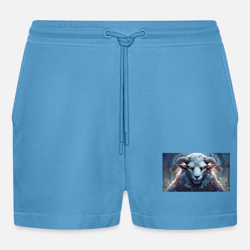 Cute grumpy grouchy animals - sheep - Organic Relaxed Cropped Shorts Made in EU -  Sol Blue