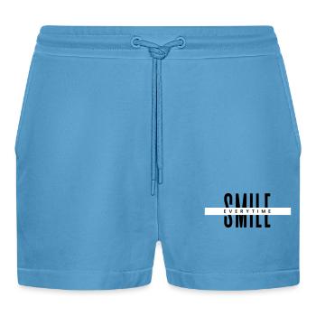 Smile Everytime – Minimal Positive Typography - Organic Relaxed Cropped Shorts Made in EU -  Sol Blue - Front