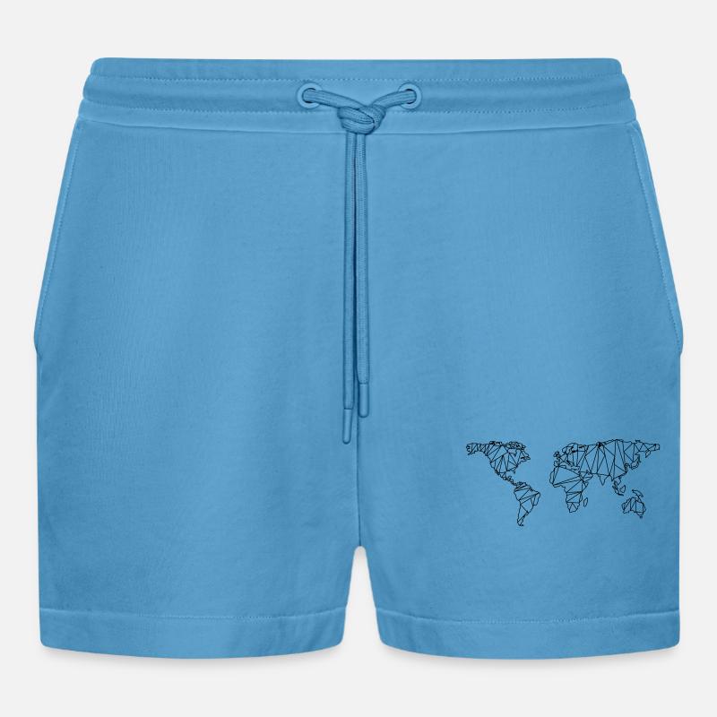 World map - Organic Relaxed Cropped Shorts Made in EU -  Sol Blue
