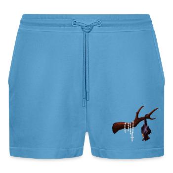 Flughund mit Ast, Rosenkränze, verschenken - Organic Relaxed Cropped Shorts Made in EU -  Sol Blue - Vorne
