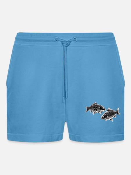 Carp chalk drawing - Organic Relaxed Cropped Shorts Made in EU - Sol Blue