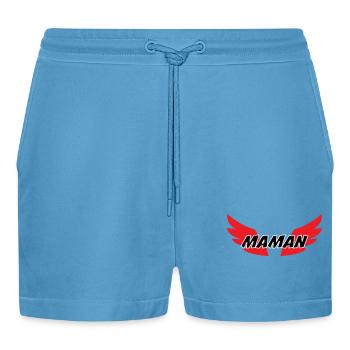 Maman d'Amour - Mother's Day - Organic Relaxed Cropped Shorts Made in EU -  Sol Blue - Front