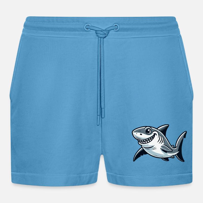 Shark Comic - Organic Relaxed Cropped Shorts Made in EU - Sol Blue