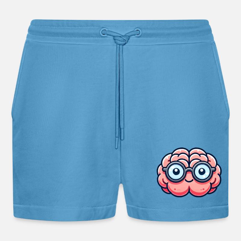 gehirn comic nerd - Organic Relaxed Cropped Shorts Made in EU -  Sol Blue