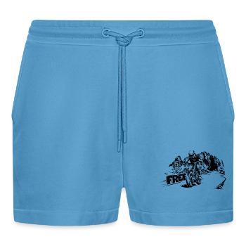 Motorrad frei Berge Dolomiten Biker Symbol Logo - Organic Relaxed Cropped Shorts Made in EU -  Sol Blue - Vorne