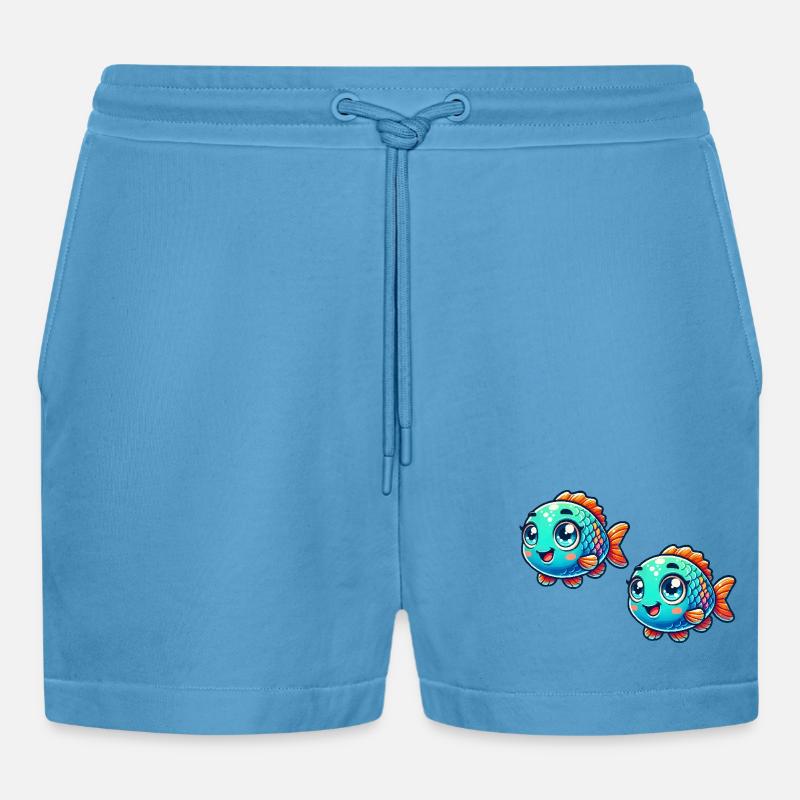 fisch comic 2 - Organic Relaxed Cropped Shorts Made in EU -  Sol Blue