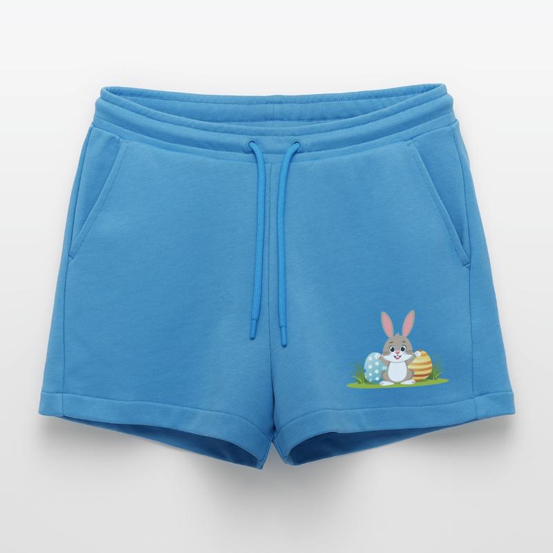 Happy Easter bunny with colorful Easter eggs Organic Relaxed Cropped Shorts Made in EU