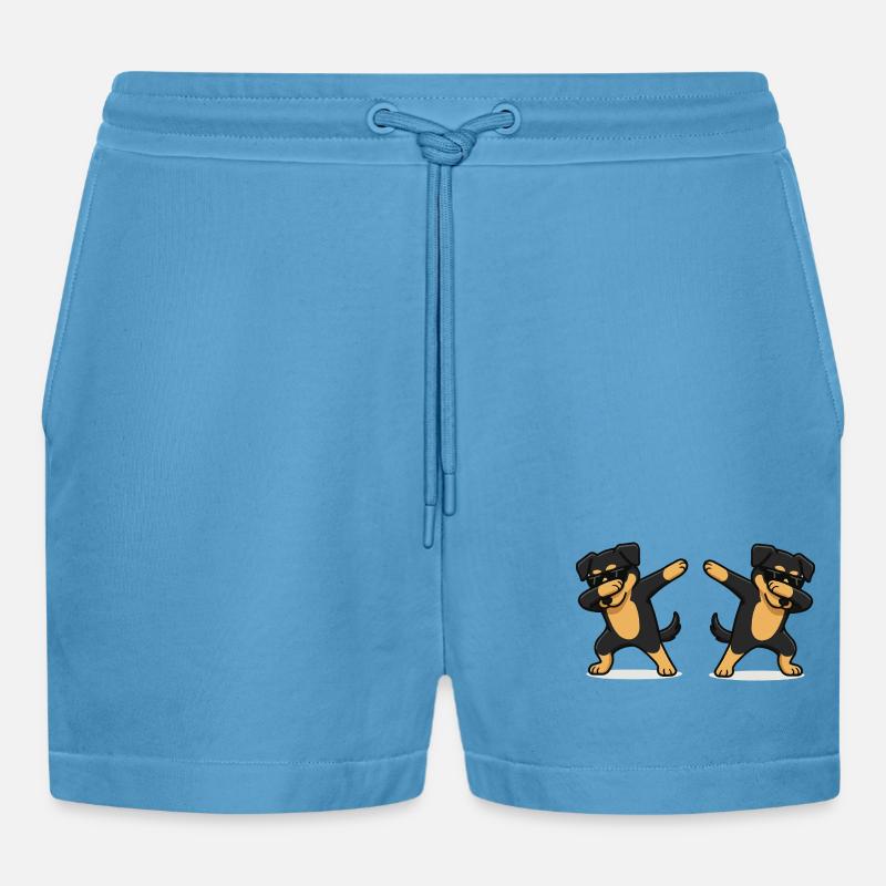 hund comic dabbing 2 - Organic Relaxed Cropped Shorts Made in EU -  Sol Blue