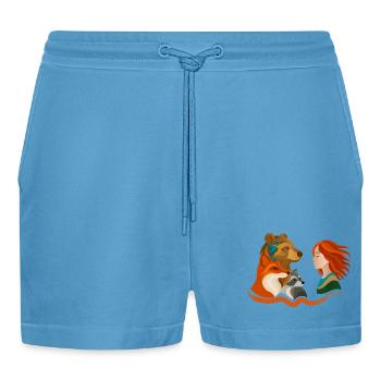 Girl with red hair and forest animals - Organic Relaxed Cropped Shorts Made in EU -  Sol Blue - Front