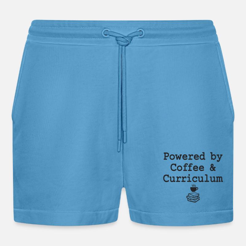 Powered by Coffee & Curriculum Coffee Statement - Organic Relaxed Cropped Shorts Made in EU -  Sol Blue