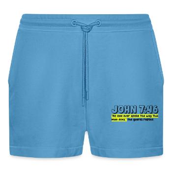 John 7:46 | Bible Quote - Organic Relaxed Cropped Shorts Made in EU -  Sol Blue - Front