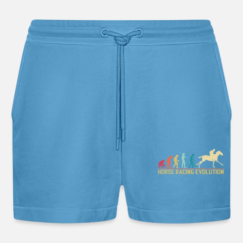 Horse Racing Evolution Design - Organic Relaxed Cropped Shorts Made in EU -  Sol Blue