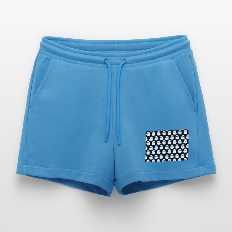 Cute Ghosts Pattern Organic Relaxed Cropped Shorts Made in EU
