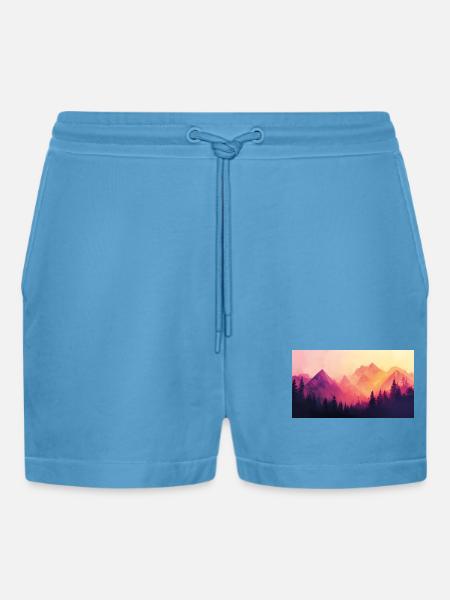 forest mountains - Organic Relaxed Cropped Shorts Made in EU - Sol Blue