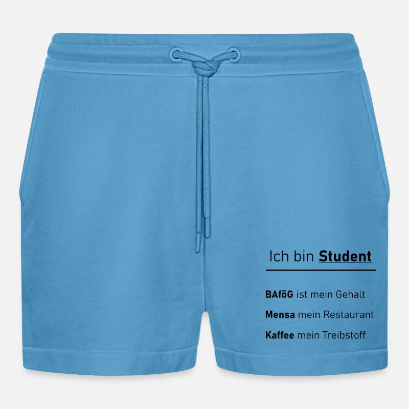 Unispruch "Ich bin Student" Geschenk, Studenten - Organic Relaxed Cropped Shorts Made in EU -  Sol Blue
