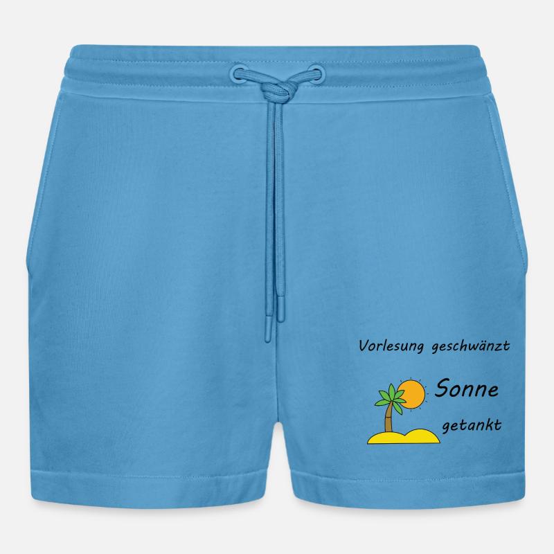 Unispruch "Sonne getankt" Geschenk, Studenten - Organic Relaxed Cropped Shorts Made in EU -  Sol Blue