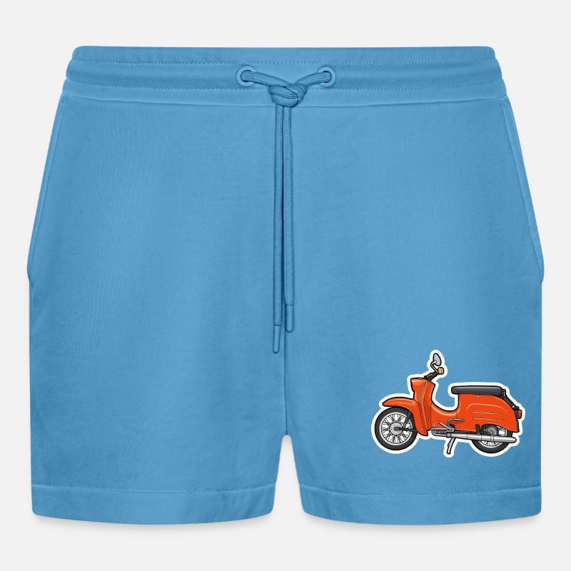Retro Orange Simson Schwalbe Design - Organic Relaxed Cropped Shorts Made in EU -  Sol Blue