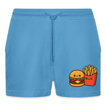 Kawaii Burger & Pommes Duo - Organic Relaxed Cropped Shorts Made in EU -  Sol Blue - Vorne
