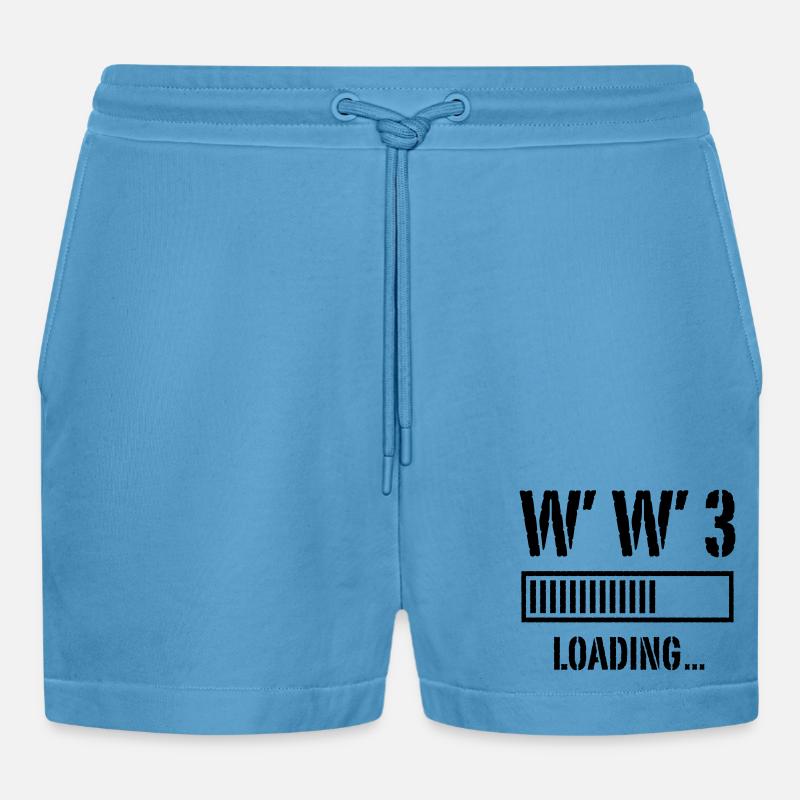 World War 3 Loading … (Frieden / Krieg / Black) - Organic Relaxed Cropped Shorts Made in EU - Sol Blue